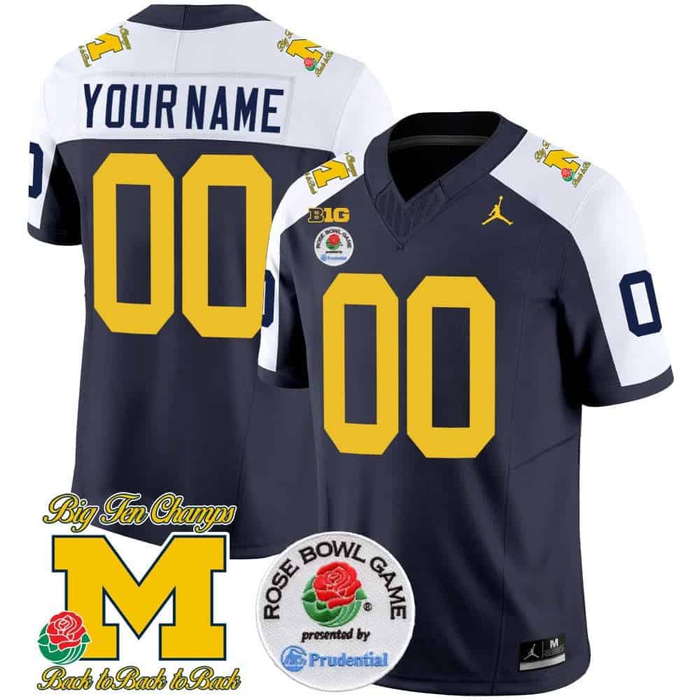 Men Michigan Wolverines Drak Blue 2024 Rose Bowl Patch Vapor Limited Custom NCAA Jersey style 2